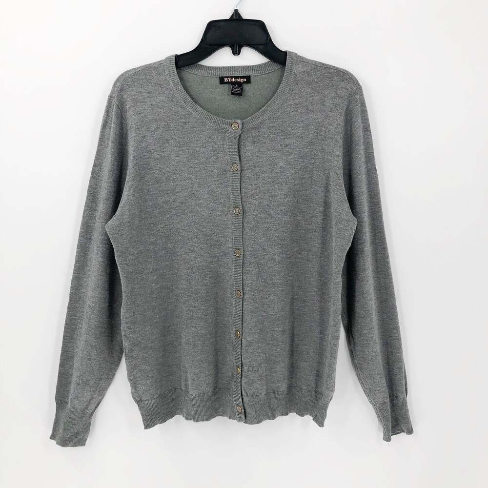 BY Design Womens Cardigan Sweater Large Gray Long Sleeve Button Front Knit NWOT